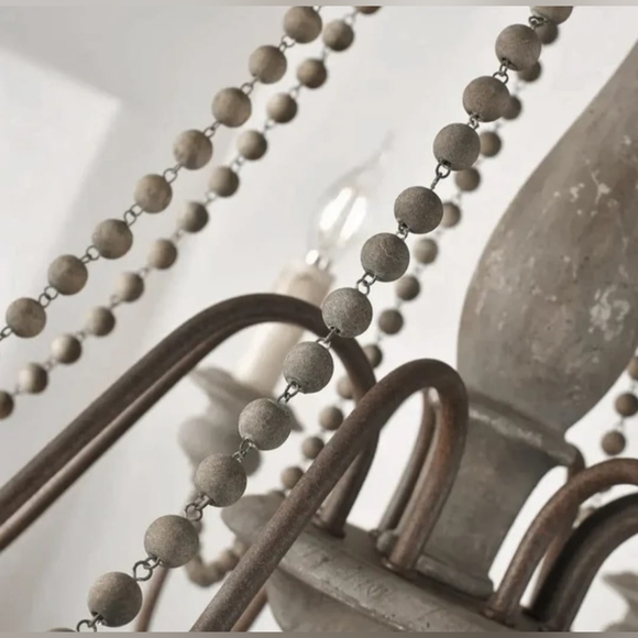 Chandelier Wooden Bead French Country Candle Style - Picture 10 of 13